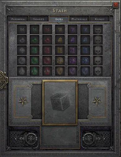 Stackable gems stash tab in Diablo 2 Resurrected