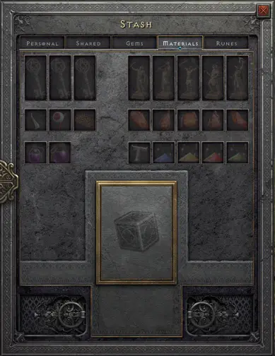Stackable materials stash tab in Diablo 2 Resurrected