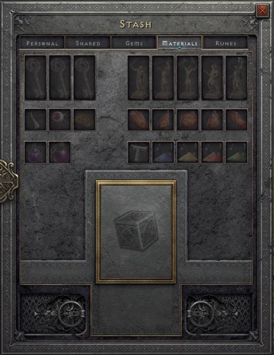 Stackable materials stash tab in Diablo 2 Resurrected
