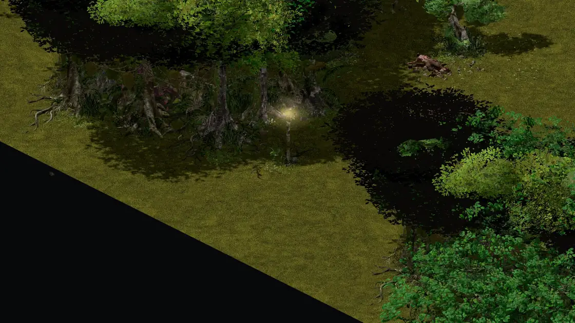 Flayer Jungle Pygmy NS decoy clearing: a corpse with a blood stain on the path