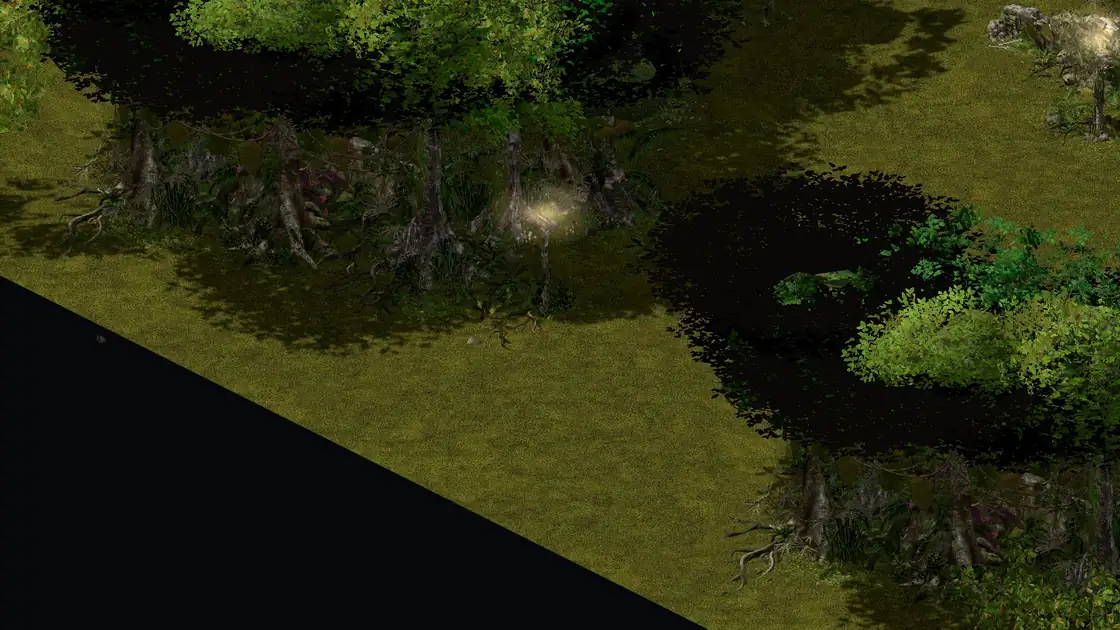 Flayer Jungle Pygmy NS clearing with the Flayer Dungeon: no corpse on the path