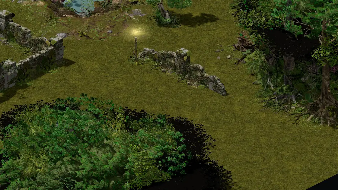 Flayer Jungle Pygmy SE decoy clearing: ruined walls, no pond