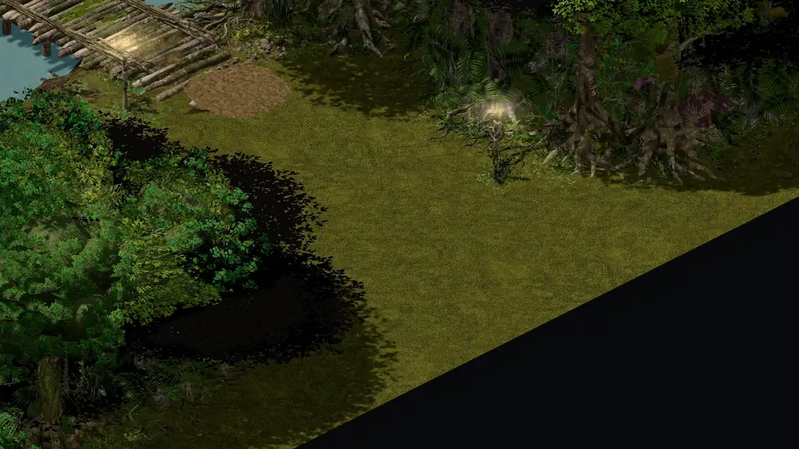 Great Marsh Boggy SE waypoint clearing: a lit torch right at the entrance