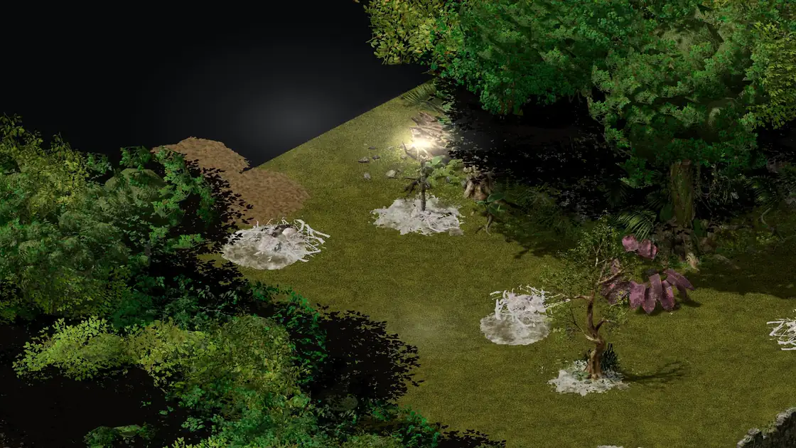 Spider Forest Webby EW clearing with the Spider Cavern: no cocoon next to the entrance torch