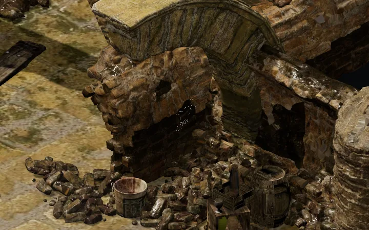Costdownkevin chalk stick figure on a wall in Lut Gholein Sewers & Ancient Tunnels, Diablo 2 Resurrected HD